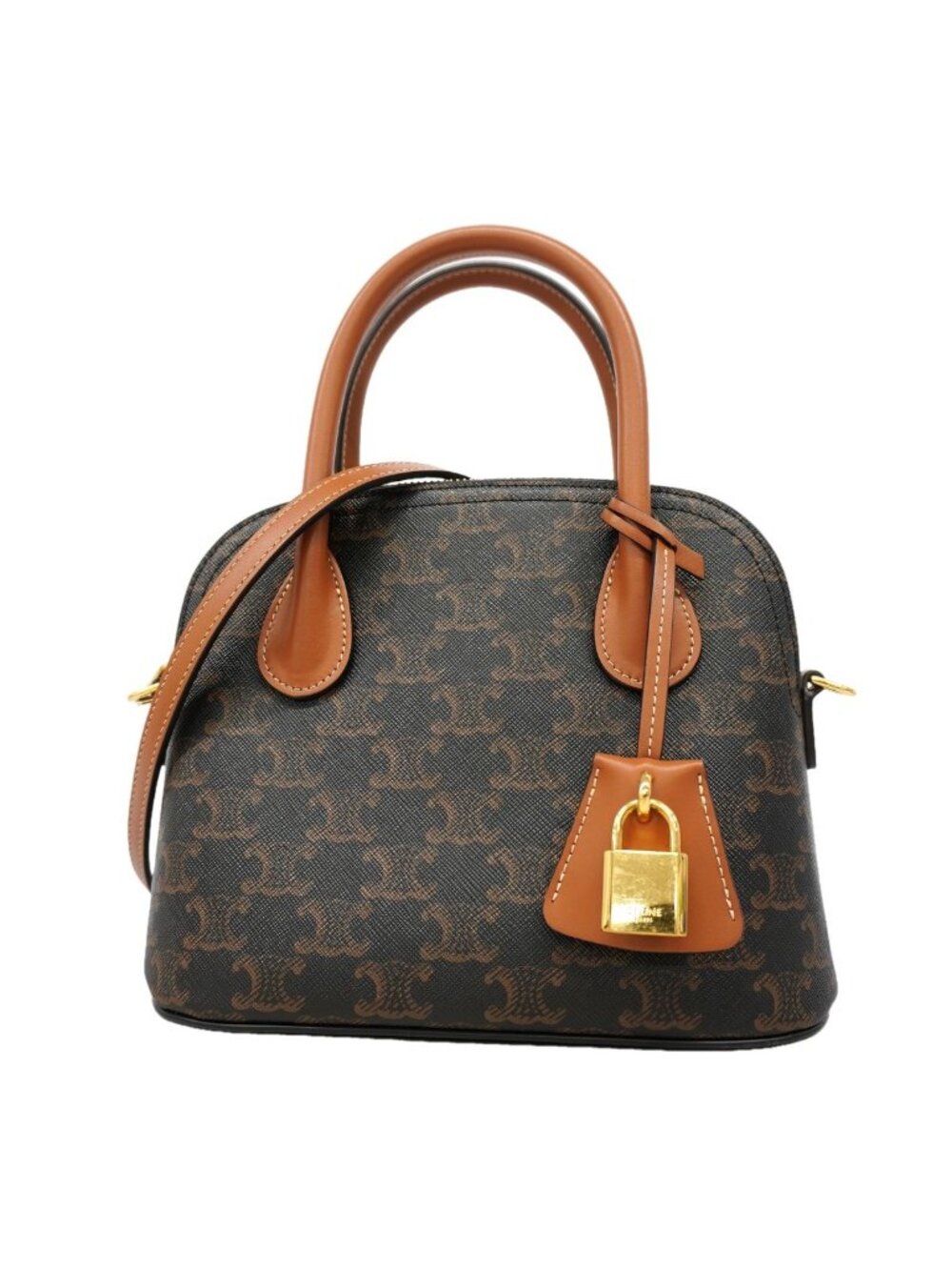 Celine Handbag Triomphe Honorin Black Brown Gold 2-Way Bag